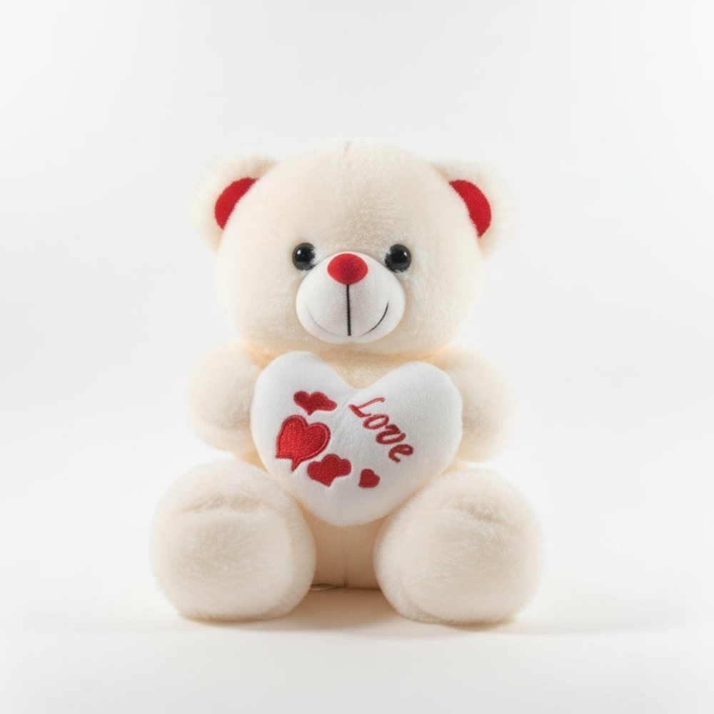 Cream Teddy Bear with Red Accents